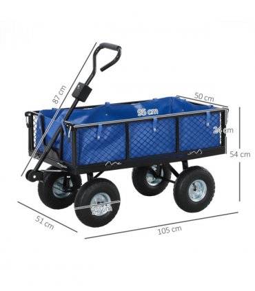 Outsunny Garden Cart with Removable Liner, Quick-Release Sides, Blue