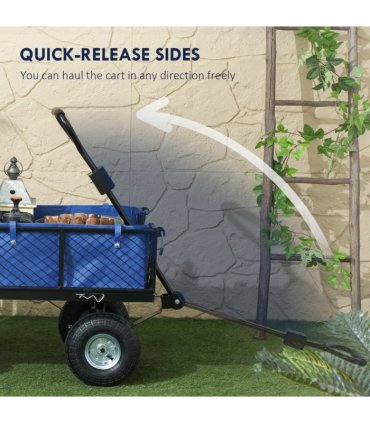 Outsunny Garden Cart with Removable Liner, Quick-Release Sides, Blue