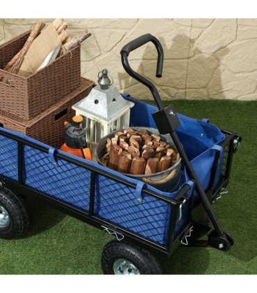 Outsunny Garden Cart with Removable Liner, Quick-Release Sides, Blue