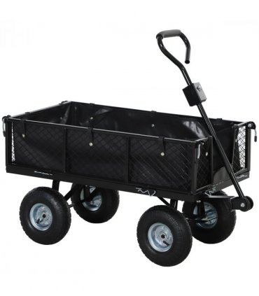 Outsunny Garden Cart with Removable Liner, Quick-Release Sides, Black
