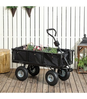 Outsunny Garden Cart with Removable Liner, Quick-Release Sides, Black