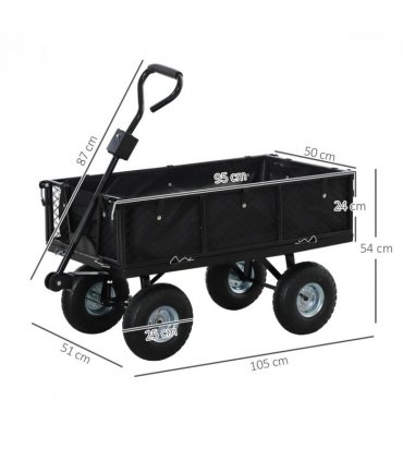 Outsunny Garden Cart with Removable Liner, Quick-Release Sides, Black