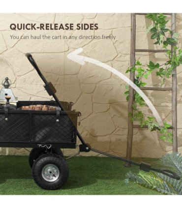 Outsunny Garden Cart with Removable Liner, Quick-Release Sides, Black