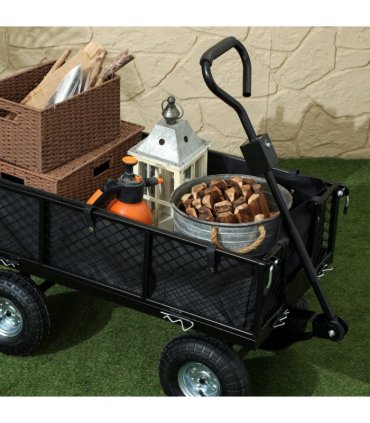 Outsunny Garden Cart with Removable Liner, Quick-Release Sides, Black
