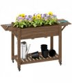Outsunny Wooden Raised Planter with Lockable Wheels, Liner, Carbonised