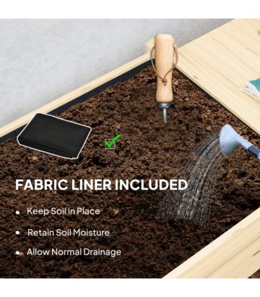 Outsunny Wooden Raised Planter with Lockable Wheels, Liner, Natural