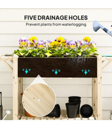 Outsunny Wooden Raised Planter with Lockable Wheels, Liner, Natural