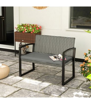 Rattan Garden Bench with Cushioned Comfort for Relaxation & Style