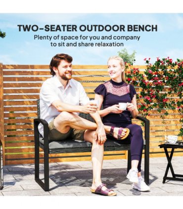 Rattan Garden Bench with Cushioned Comfort for Relaxation & Style