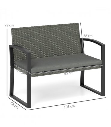Rattan Garden Bench with Cushioned Comfort for Relaxation & Style