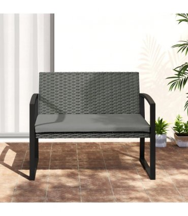 Rattan Garden Bench with Cushioned Comfort for Relaxation & Style