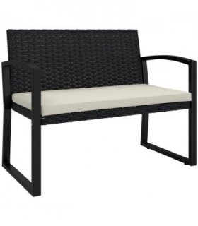 Rattan Garden Bench with Cushioned Comfort for Relaxation & Style