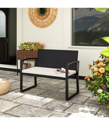 Rattan Garden Bench with Cushioned Comfort for Relaxation & Style