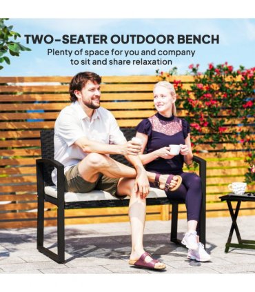 Rattan Garden Bench with Cushioned Comfort for Relaxation & Style