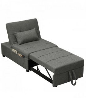 HOMCOM 4-in-1 Pull Out Sleeper Chair Bed with Pockets, Charcoal Grey