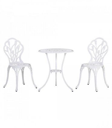 Outsunny 3 Piece Bistro Set, Aluminium Garden Furniture with Umbrella Hole