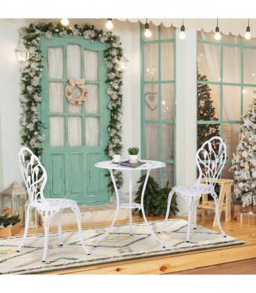 Outsunny 3 Piece Bistro Set, Aluminium Garden Furniture with Umbrella Hole