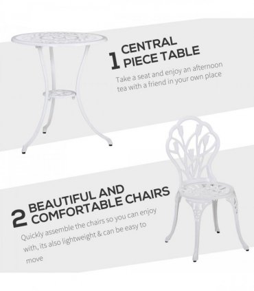 Outsunny 3 Piece Bistro Set, Aluminium Garden Furniture with Umbrella Hole