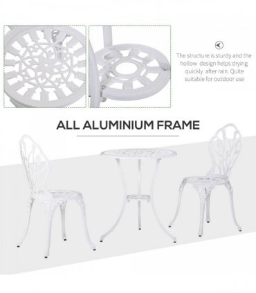 Outsunny 3 Piece Bistro Set, Aluminium Garden Furniture with Umbrella Hole
