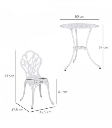 Outsunny 3 Piece Bistro Set, Aluminium Garden Furniture with Umbrella Hole