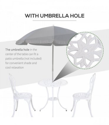 Outsunny 3 Piece Bistro Set, Aluminium Garden Furniture with Umbrella Hole
