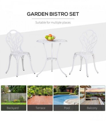 Outsunny 3 Piece Bistro Set, Aluminium Garden Furniture with Umbrella Hole