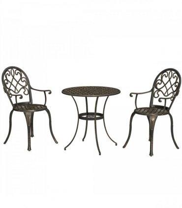 Outsunny 3PCs Bistro Set,  Aluminium Garden Table and Chairs Bronze Tone