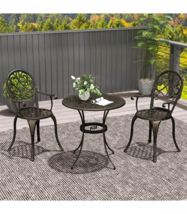 Outsunny 3PCs Bistro Set,  Aluminium Garden Table and Chairs Bronze Tone