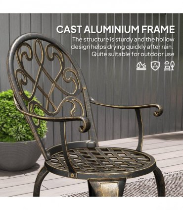 Outsunny 3PCs Bistro Set,  Aluminium Garden Table and Chairs Bronze Tone