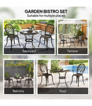 Outsunny 3PCs Bistro Set,  Aluminium Garden Table and Chairs Bronze Tone
