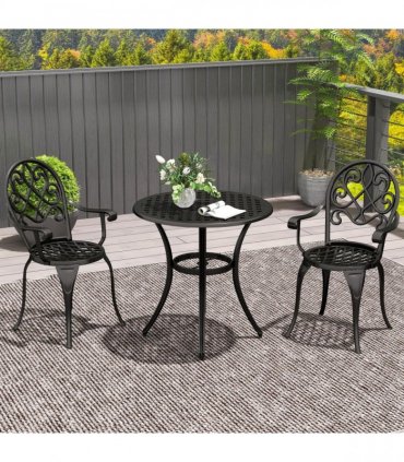 Outsunny 3PCs Bistro Set,  Aluminium Garden Table and Chairs Black
