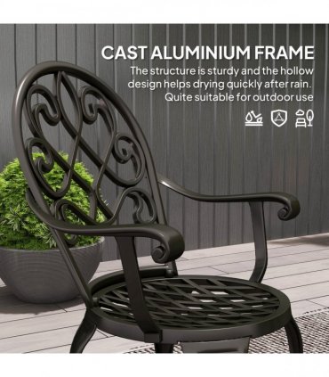 Outsunny 3PCs Bistro Set,  Aluminium Garden Table and Chairs Black