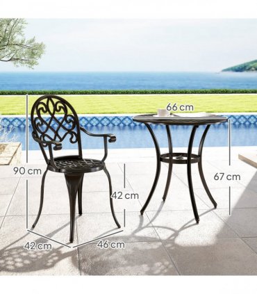 Outsunny 3PCs Bistro Set,  Aluminium Garden Table and Chairs Black