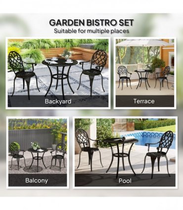 Outsunny 3PCs Bistro Set,  Aluminium Garden Table and Chairs Black