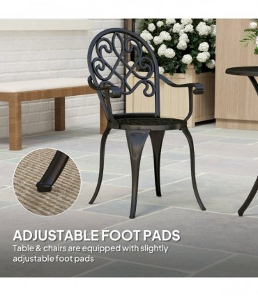 Outsunny 3PCs Bistro Set,  Aluminium Garden Table and Chairs Black