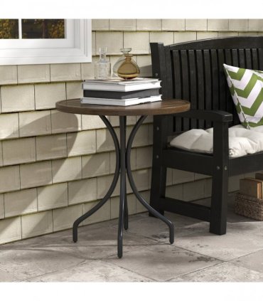 Outsunny Round Garden Table Outdoor Side Table with Steel Frame Brown