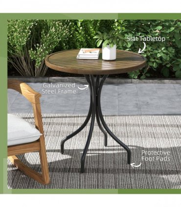 Outsunny Round Garden Table Outdoor Side Table with Steel Frame Brown