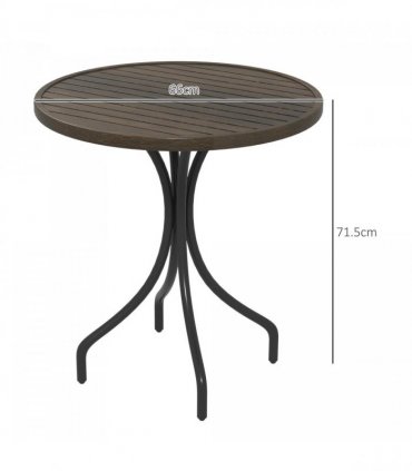 Outsunny Round Garden Table Outdoor Side Table with Steel Frame Brown