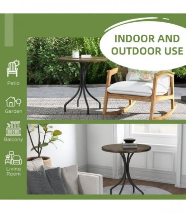 Outsunny Round Garden Table Outdoor Side Table with Steel Frame Brown