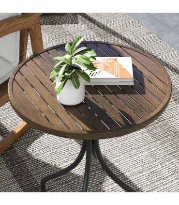 Outsunny Round Garden Table Outdoor Side Table with Steel Frame Brown