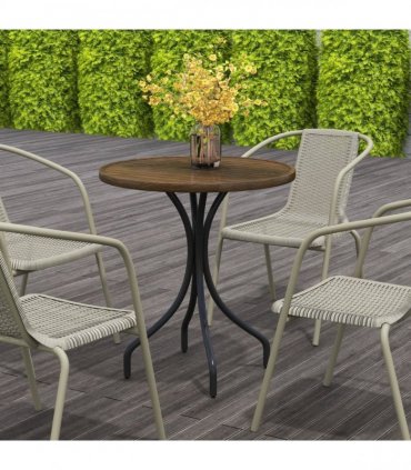 Outsunny Round Garden Table Outdoor Side Table with Steel Frame Brown