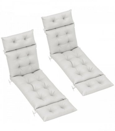 Outsunny Garden Lounge Chair Cushions Set of 2, 220gsm Fabric, Light Grey