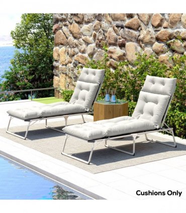 Outsunny Garden Lounge Chair Cushions Set of 2, 220gsm Fabric, Light Grey