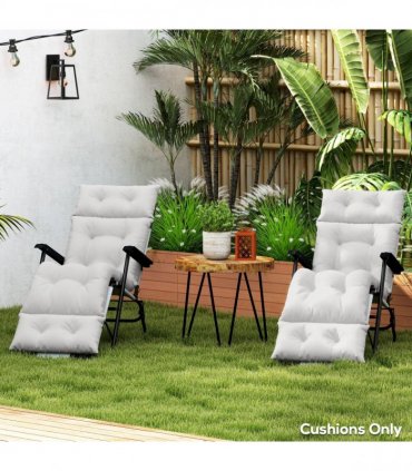 Outsunny Garden Lounge Chair Cushions Set of 2, 220gsm Fabric, Light Grey