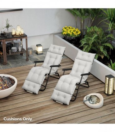 Outsunny Garden Lounge Chair Cushions Set of 2, 220gsm Fabric, Light Grey