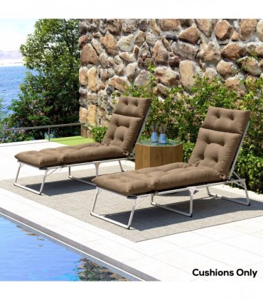 Outsunny Garden Lounge Chair Cushions Set of 2, 220gsm Fabric, Khaki