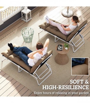 Outsunny Garden Lounge Chair Cushions Set of 2, 220gsm Fabric, Khaki