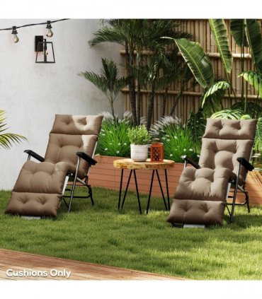Outsunny Garden Lounge Chair Cushions Set of 2, 220gsm Fabric, Khaki