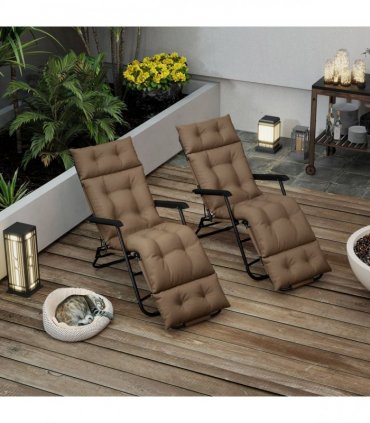 Outsunny Garden Lounge Chair Cushions Set of 2, 220gsm Fabric, Khaki