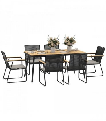 Outsunny 6 Seater Garden Dining Set with Cushions Rattan Backrest, Natural